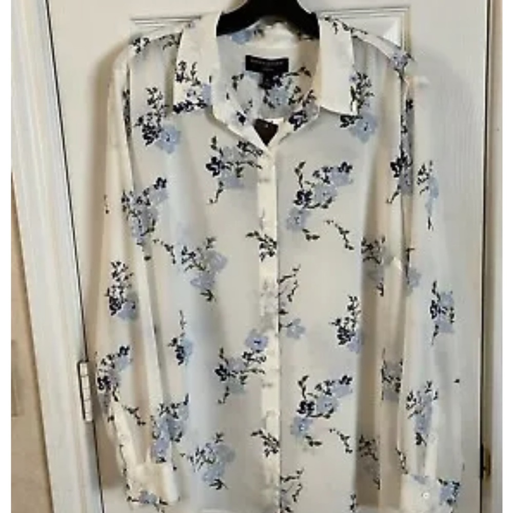 Banana Republic White/Blue Floral Blouse, XL